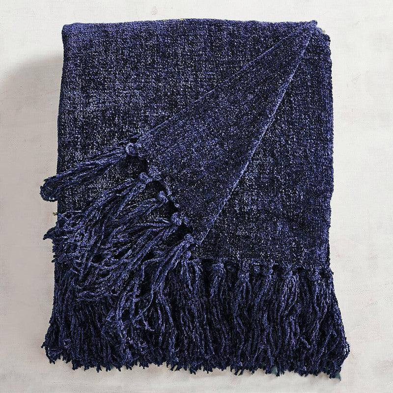 Buy Acrylic Chenille Tassel Knitted Blanket Bed Sofa Throw Rug 150 x 200 cm (Blue) discounted | Products On Sale Australia