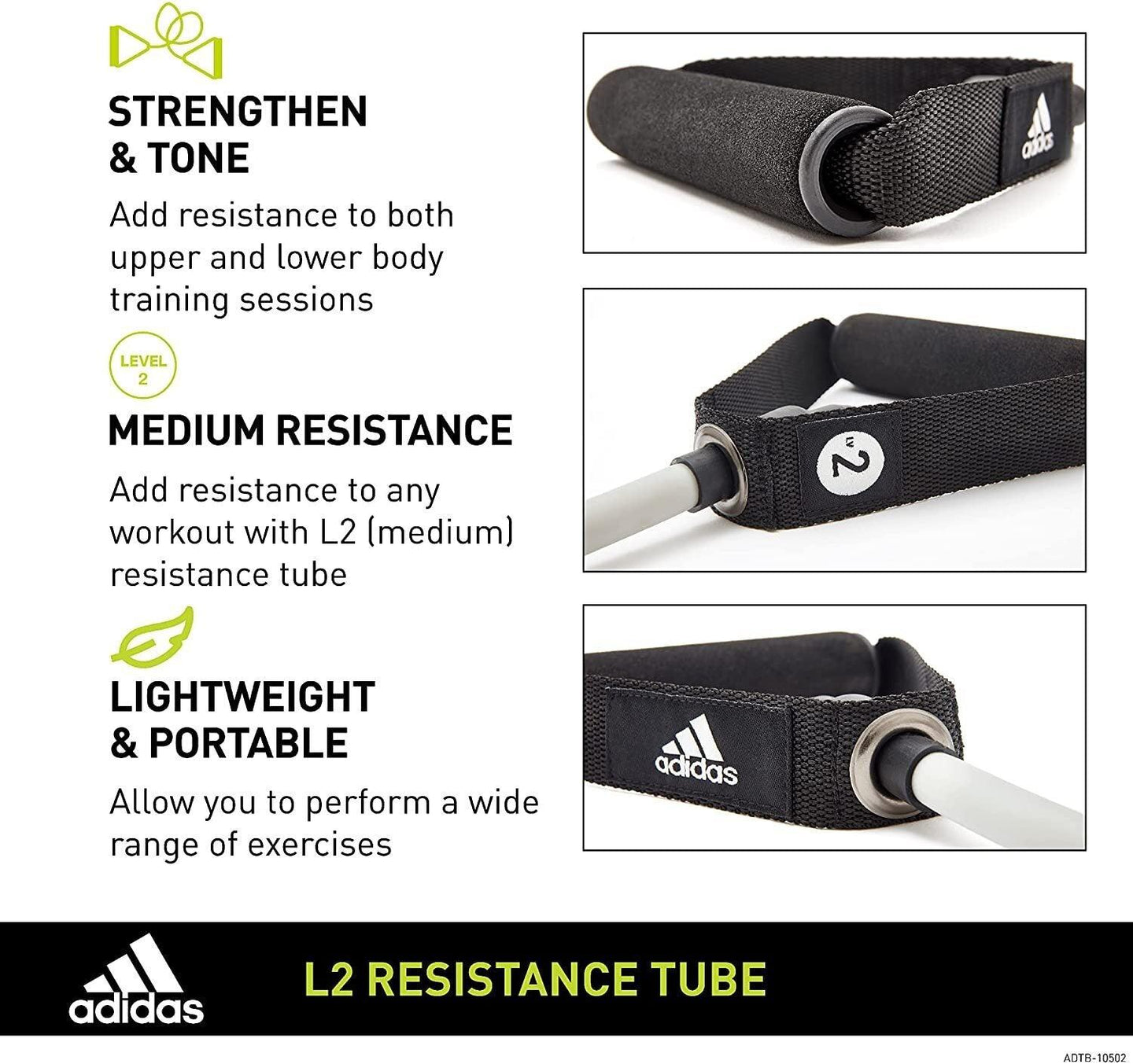 Buy Adidas Resistance Tube Level 2 Band Elastic Yoga Fitness Gym Strap - Grey/Black discounted | Products On Sale Australia