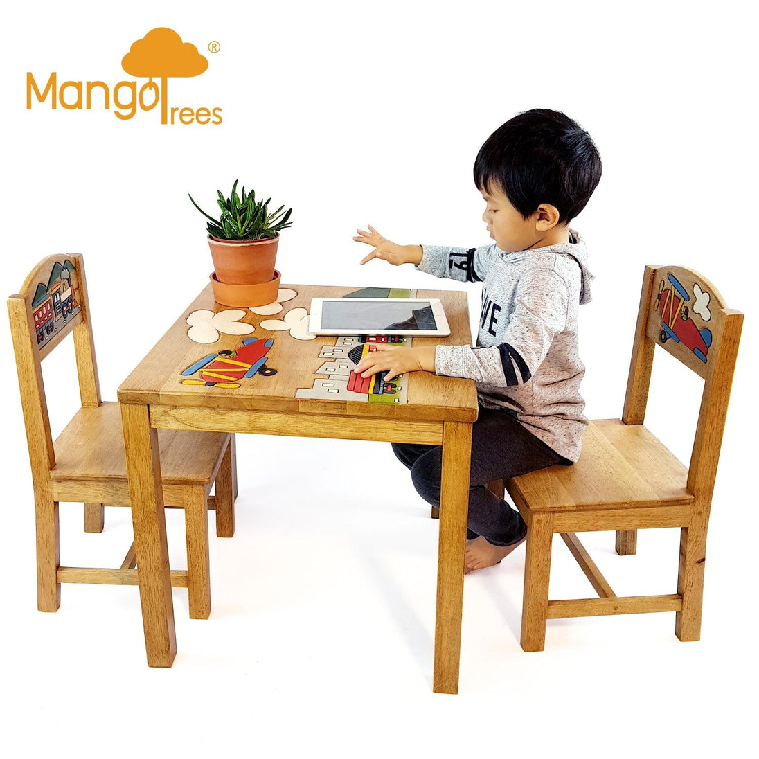 Buy Airplane Design Kids Wooden Table Chairs Set discounted | Products On Sale Australia