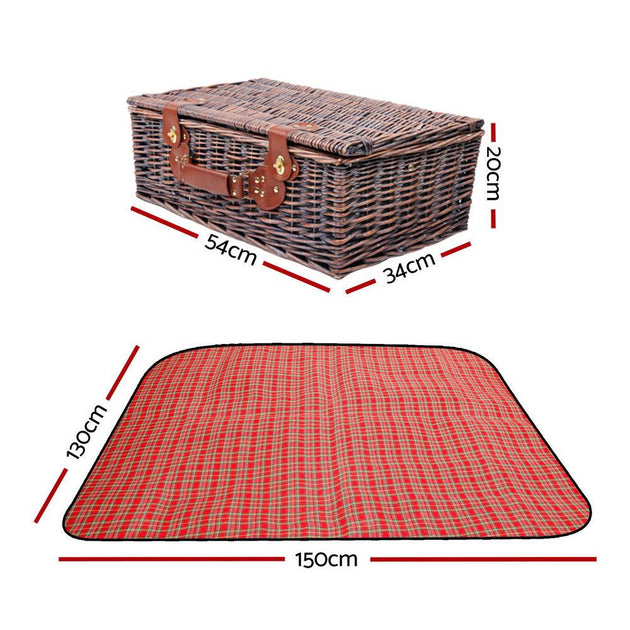 Buy Alfresco 4 Person Picnic Basket Set Insulated Blanket Bag Red discounted | Products On Sale Australia