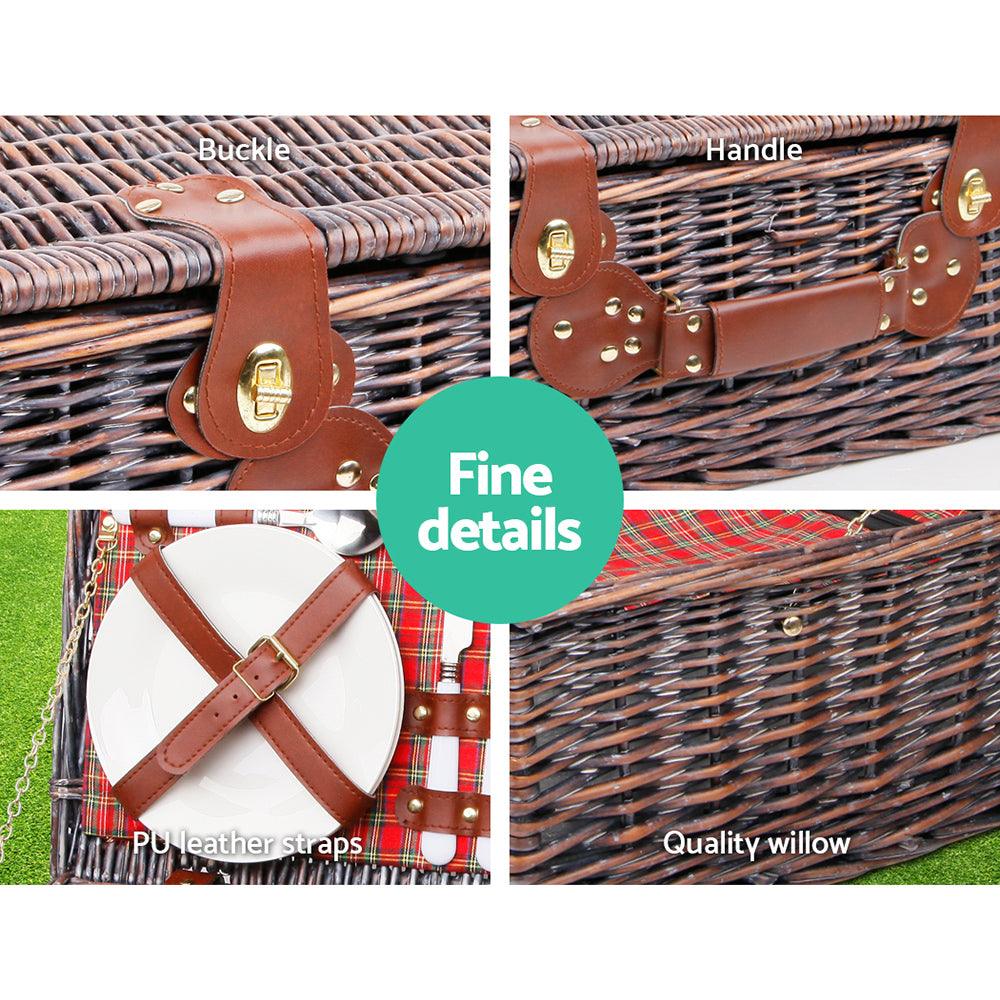 Buy Alfresco 4 Person Picnic Basket Set Insulated Blanket Bag Red discounted | Products On Sale Australia