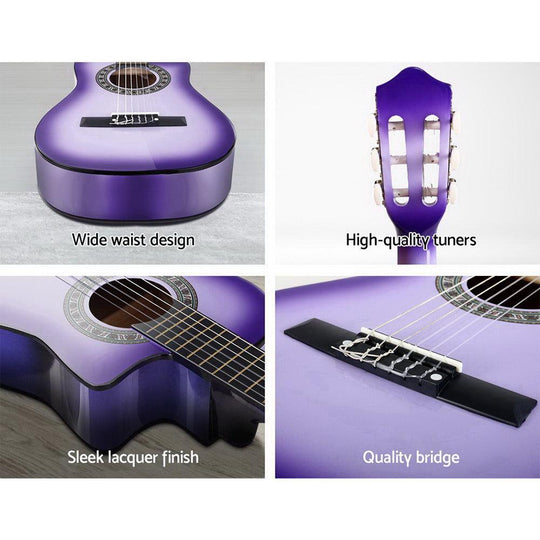 Buy Alpha 34 Inch Classical Guitar Wooden Body Nylon String Beginner Kids Gift Purple discounted | Products On Sale Australia