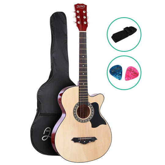 Buy Alpha 38 Inch Acoustic Guitar Wooden Body Steel String Full Size Cutaway Wood discounted | Products On Sale Australia