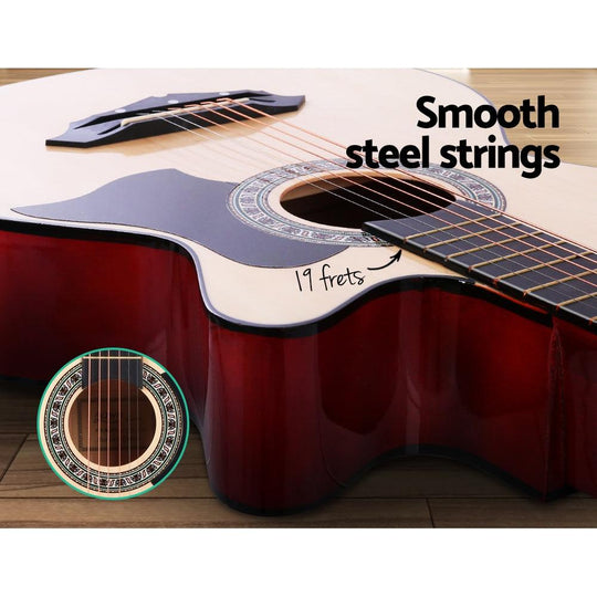 Buy Alpha 38 Inch Acoustic Guitar Wooden Body Steel String Full Size Cutaway Wood discounted | Products On Sale Australia