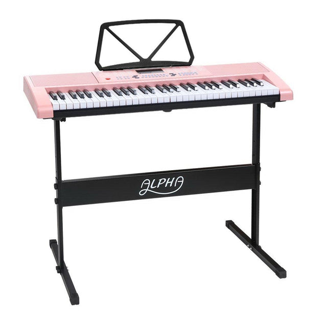 Buy Alpha 61 Keys Electronic Piano Keyboard Digital Electric w/ Stand Lighted Pink discounted | Products On Sale Australia