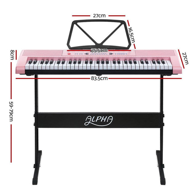 Buy Alpha 61 Keys Electronic Piano Keyboard Digital Electric w/ Stand Lighted Pink discounted | Products On Sale Australia