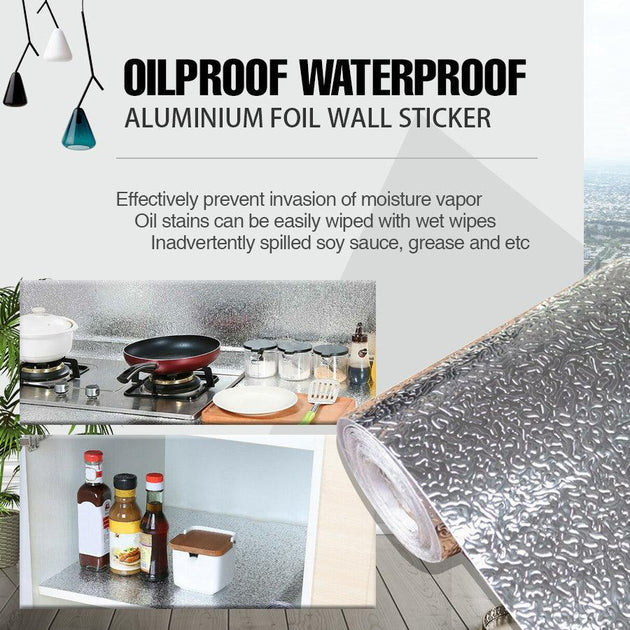 Buy Aluminum Foil Sticker Self Adhesive Oil-proof Waterproof Kitchen Cabinet Wall(60*300cm) discounted | Products On Sale Australia