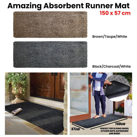 Buy Amazing Absorbent Runner Mat 150 x 57 cm Black/Charcoal/White discounted | Products On Sale Australia