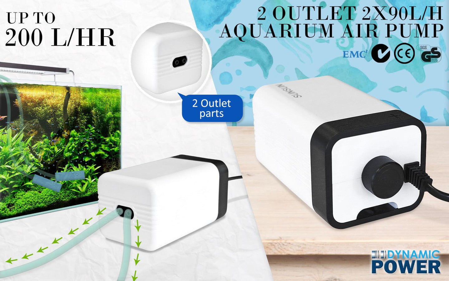 Buy Aquarium Air Pump Oxygen Hydroponic 2 Outlet 180L/H 4W discounted | Products On Sale Australia