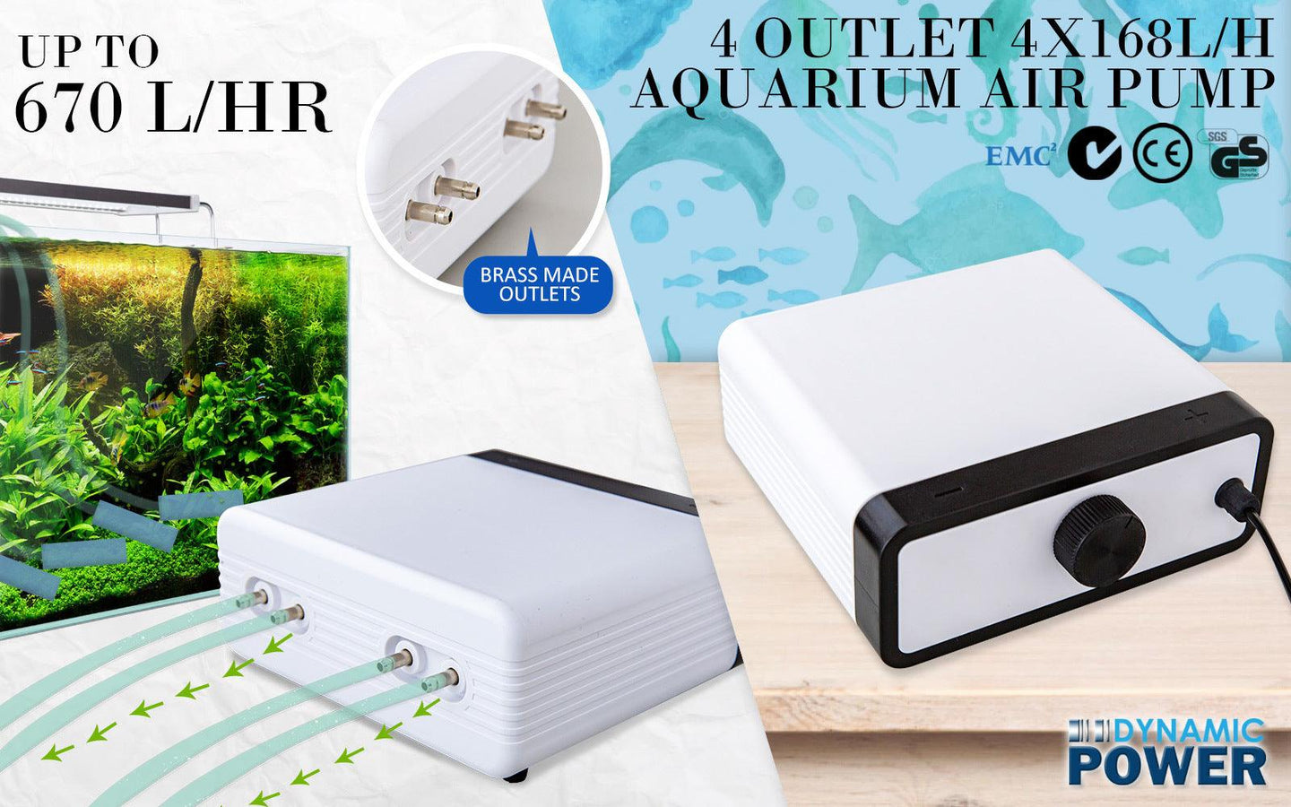 Buy Aquarium Air Pump Oxygen Hydroponic 4 Outlet 670L/H 8W WHITE discounted | Products On Sale Australia