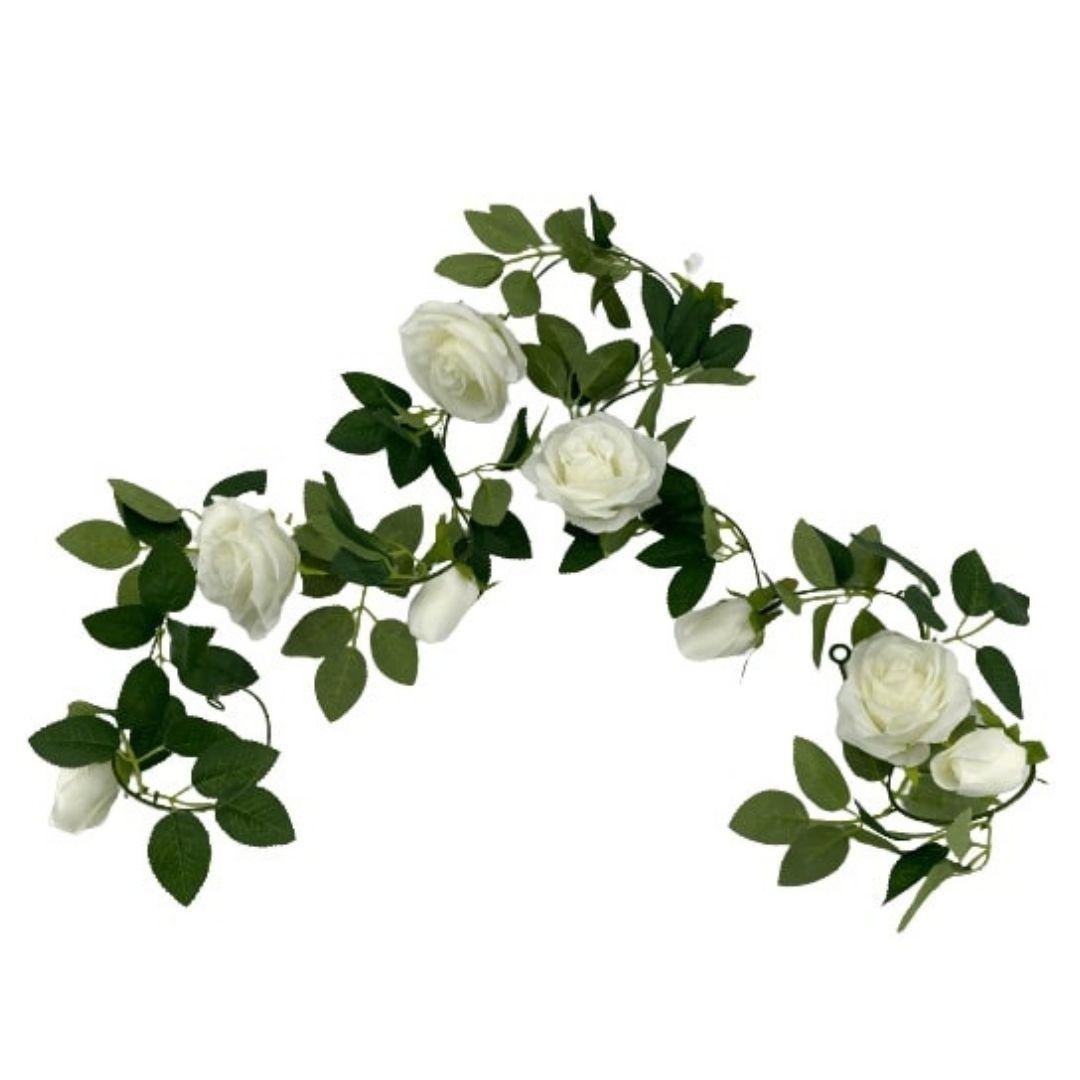 Buy Artificial White Rose Garland 190cm discounted | Products On Sale Australia