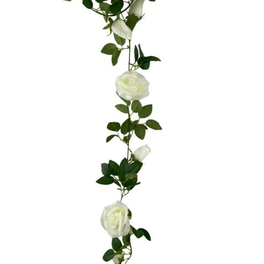 Buy Artificial White Rose Garland 190cm discounted | Products On Sale Australia