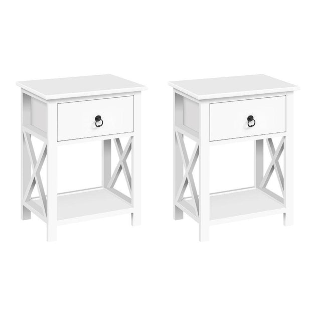 Buy Artiss 2 X Bedside Table 1 Drawer with Shelf - EMMA White discounted | Products On Sale Australia