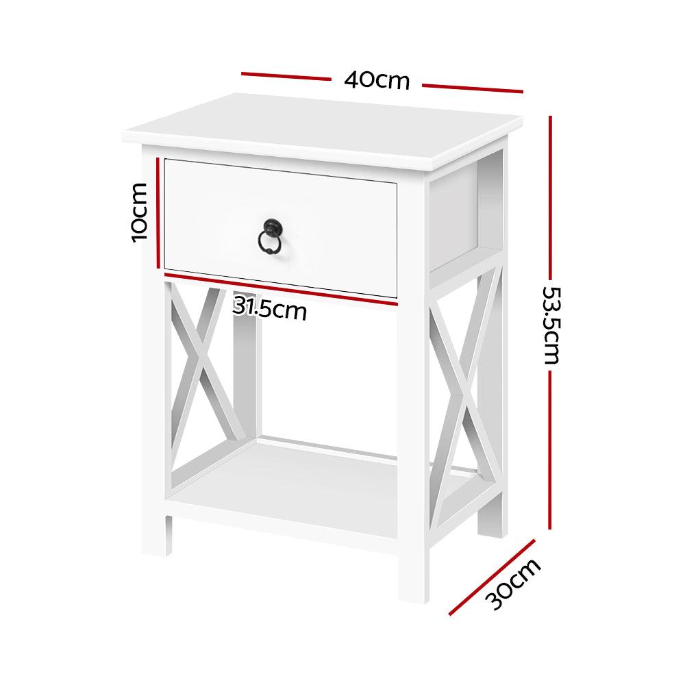 Buy Artiss 2 X Bedside Table 1 Drawer with Shelf - EMMA White discounted | Products On Sale Australia