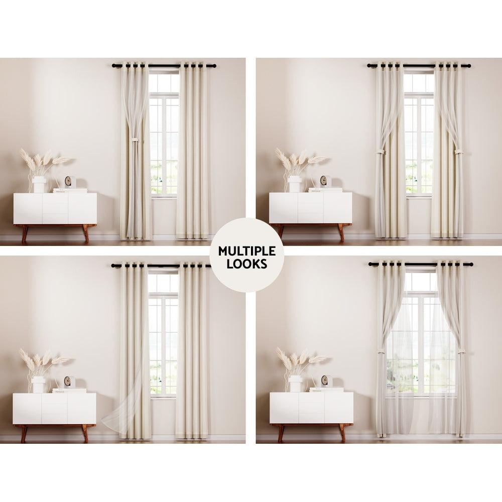 Buy Artiss 2X 132x274cm Blockout Sheer Curtains Beige discounted | Products On Sale Australia