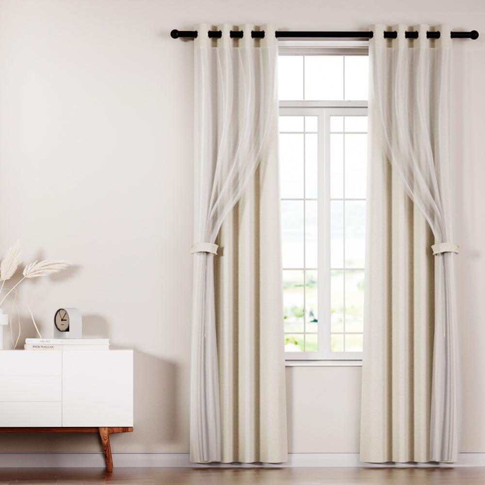 Buy Artiss 2X 132x274cm Blockout Sheer Curtains Beige discounted | Products On Sale Australia