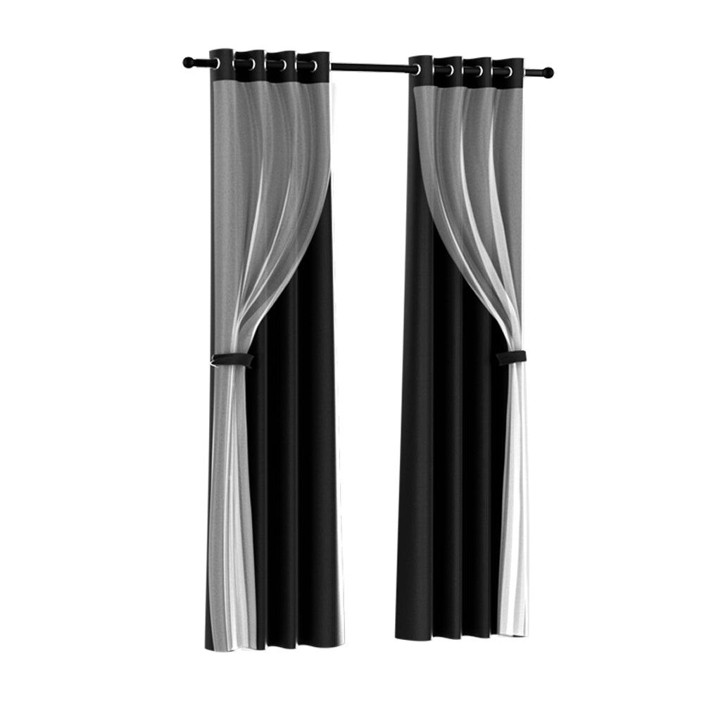 Buy Artiss 2X 132x304cm Blockout Sheer Curtains Black discounted | Products On Sale Australia