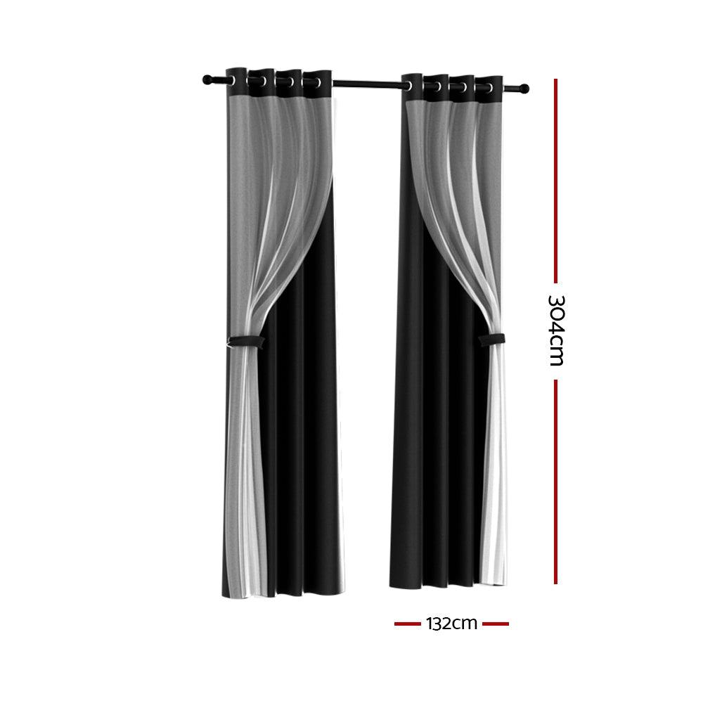 Buy Artiss 2X 132x304cm Blockout Sheer Curtains Black discounted | Products On Sale Australia