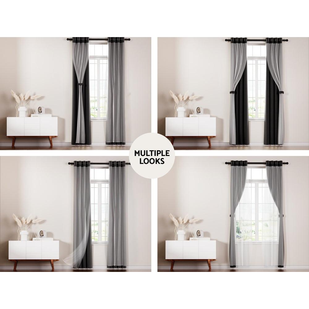 Buy Artiss 2X 132x304cm Blockout Sheer Curtains Black discounted | Products On Sale Australia