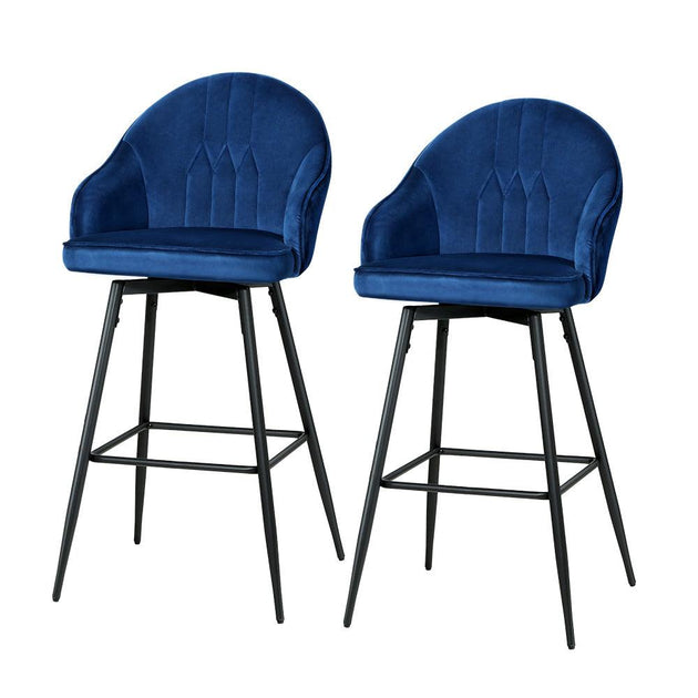 Buy Artiss 2x Bar Stools Velvet Swivel Metal Legs Blue discounted | Products On Sale Australia