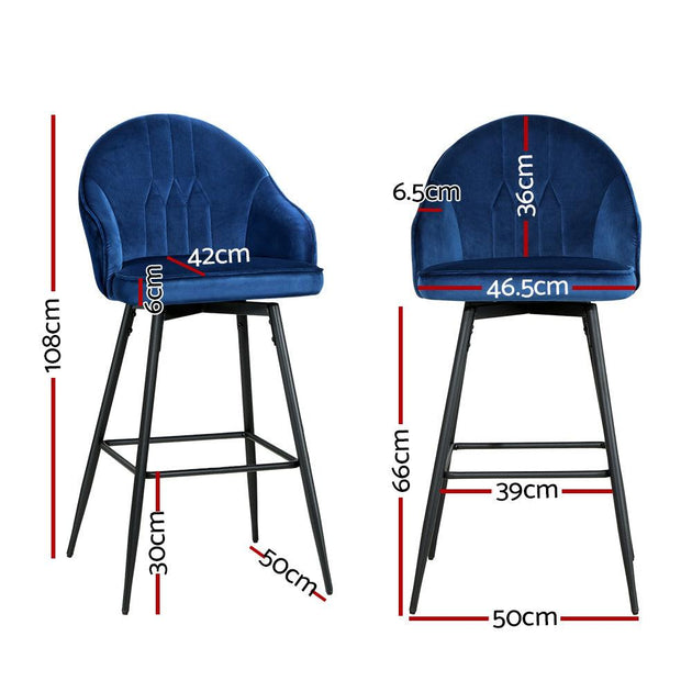 Buy Artiss 2x Bar Stools Velvet Swivel Metal Legs Blue discounted | Products On Sale Australia