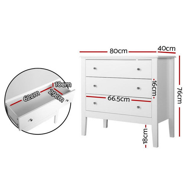 Artiss 3 Chest of Drawers - BRITTANY White Products On Sale Australia | Furniture > Bedroom Category