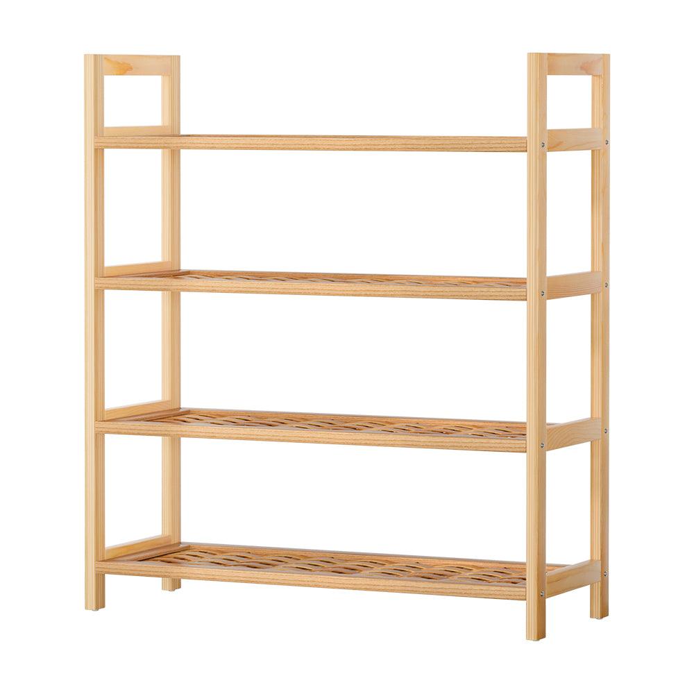 Buy Artiss 4-tier Shoe Rack 12 Pairs Shoe Storage Weaved Shelves Solid Wood Frame discounted | Products On Sale Australia