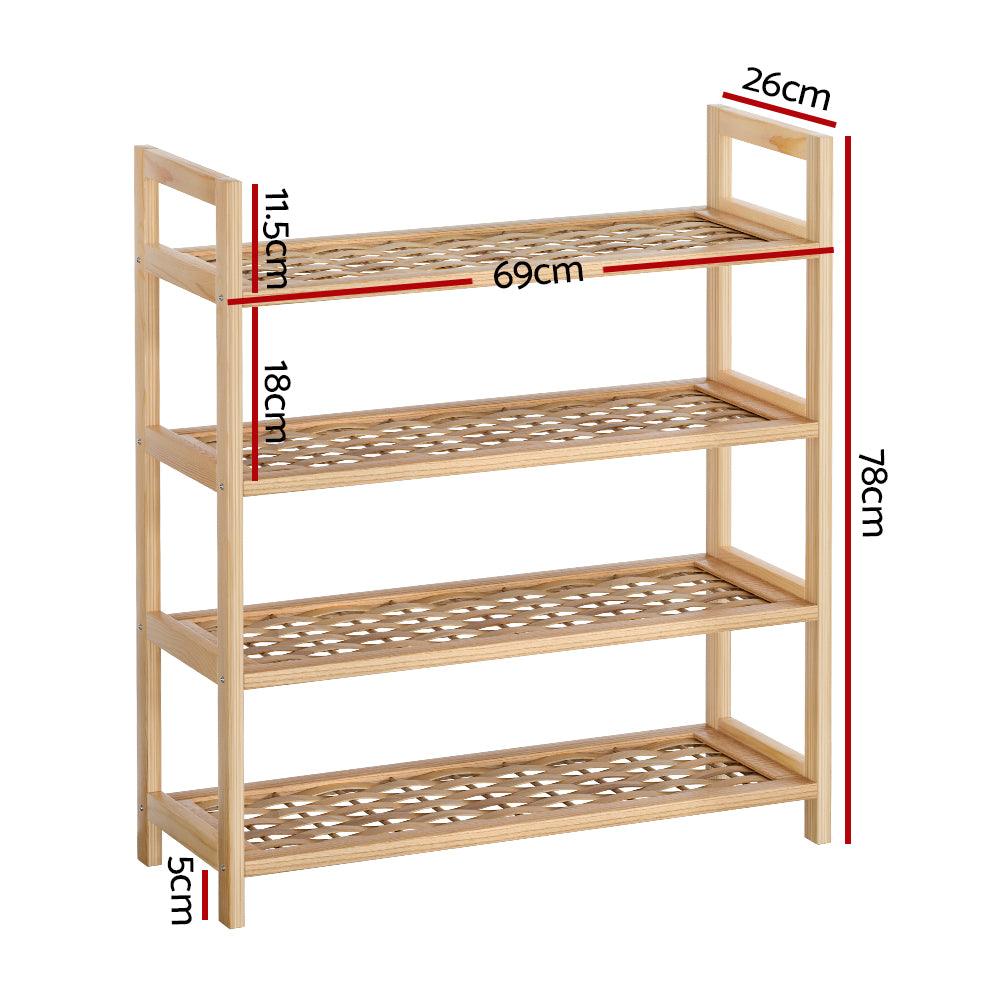 Buy Artiss 4-tier Shoe Rack 12 Pairs Shoe Storage Weaved Shelves Solid Wood Frame discounted | Products On Sale Australia