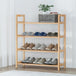 Buy Artiss 4-tier Shoe Rack 12 Pairs Shoe Storage Weaved Shelves Solid Wood Frame discounted | Products On Sale Australia