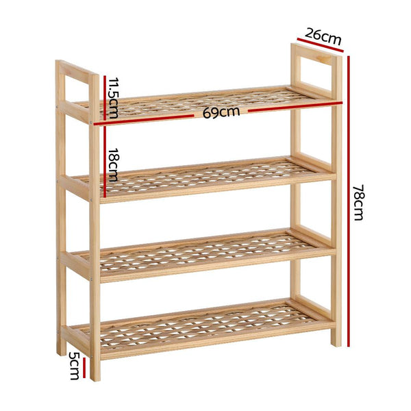 Buy Artiss 4-tier Shoe Rack 12 Pairs Shoe Storage Weaved Shelves Solid Wood Frame | Products On Sale Australia