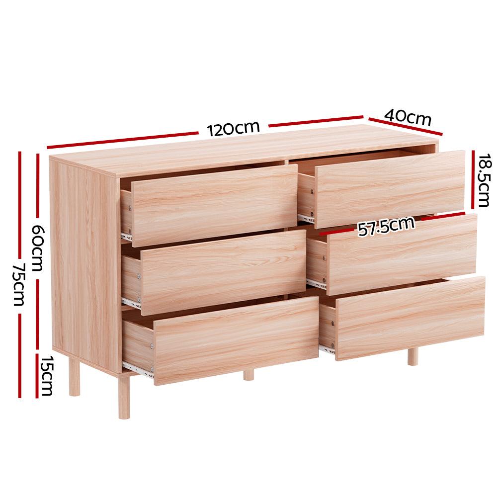 Buy Artiss 6 Chest of Drawers Cabinet Dresser Table Tallboy Storage Bedroom Pine discounted | Products On Sale Australia