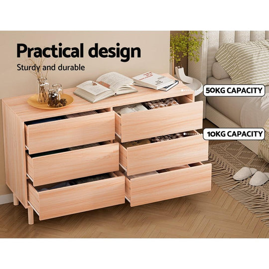 Buy Artiss 6 Chest of Drawers Cabinet Dresser Table Tallboy Storage Bedroom Pine discounted | Products On Sale Australia