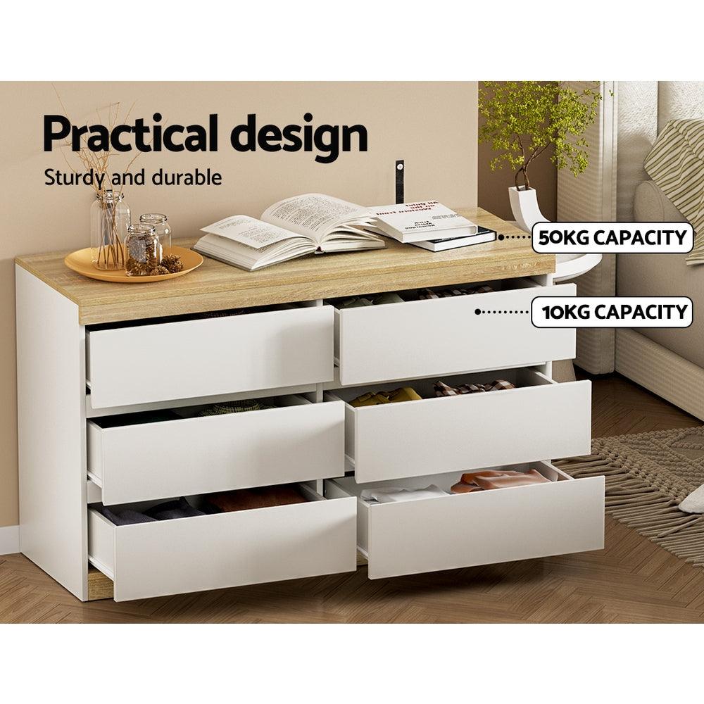 Buy Artiss 6 Chest of Drawers Cabinet Dresser Table Tallboy Storage Bedroom White discounted | Products On Sale Australia