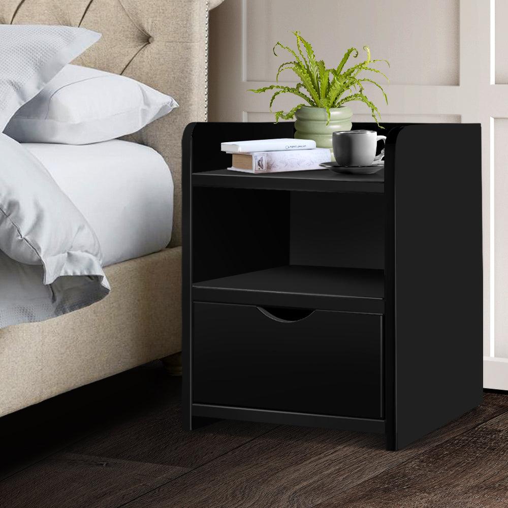 Artiss Bedside Table 1 Drawer with Shelf - FARA Black Products On Sale Australia | Furniture > Bedroom Category