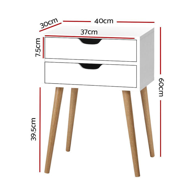 Artiss Bedside Table 2 Drawers - BODIE White Products On Sale Australia | Furniture > Bedroom Category