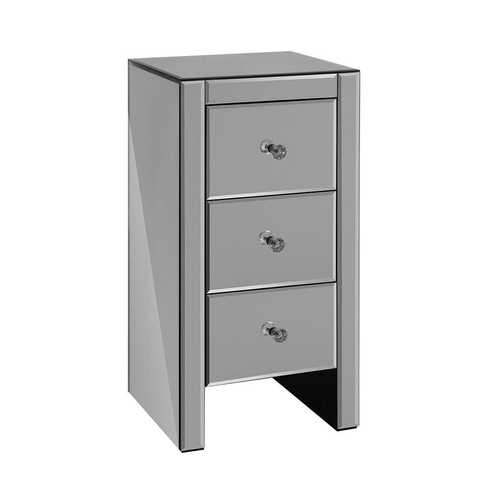 Buy Artiss Bedside Table 3 Drawers Mirrored Glass - QUENN Grey discounted | Products On Sale Australia