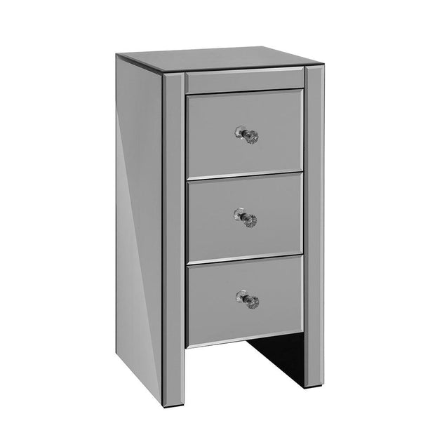 Buy Artiss Bedside Table 3 Drawers Mirrored Glass - QUENN Grey discounted | Products On Sale Australia