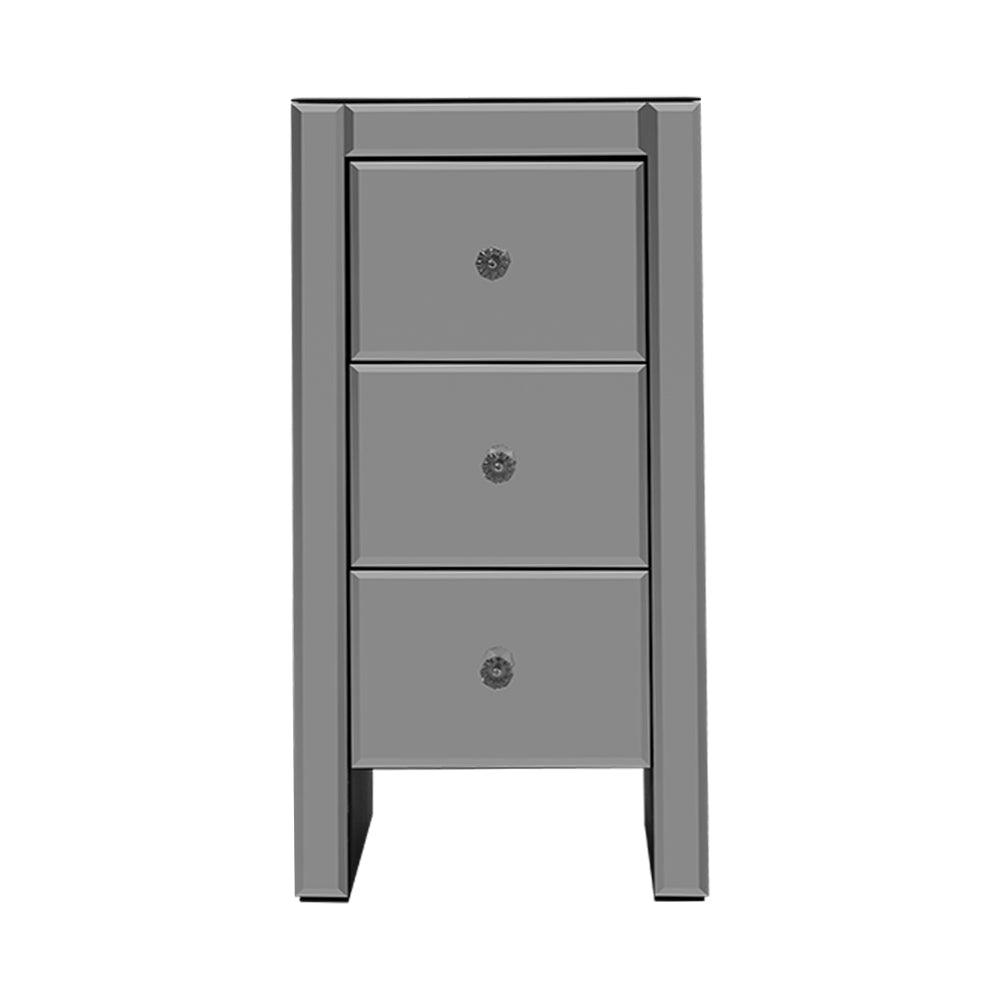 Buy Artiss Bedside Table 3 Drawers Mirrored Glass - QUENN Grey discounted | Products On Sale Australia