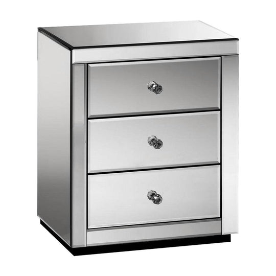 Buy Artiss Bedside Table 3 Drawers Mirrored - PRESIA Grey discounted | Products On Sale Australia