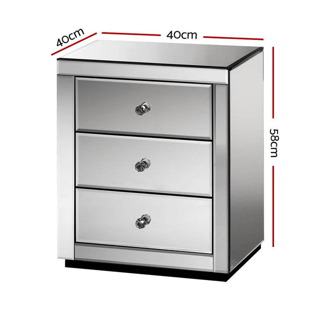 Buy Artiss Bedside Table 3 Drawers Mirrored - PRESIA Grey discounted | Products On Sale Australia