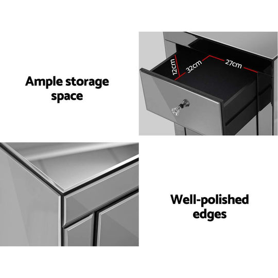 Buy Artiss Bedside Table 3 Drawers Mirrored - PRESIA Grey discounted | Products On Sale Australia