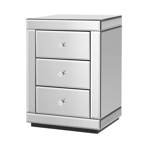 Buy Artiss Bedside Table 3 Drawers Mirrored - PRESIA Silver discounted | Products On Sale Australia