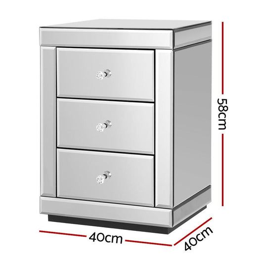 Buy Artiss Bedside Table 3 Drawers Mirrored - PRESIA Silver discounted | Products On Sale Australia