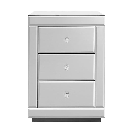 Buy Artiss Bedside Table 3 Drawers Mirrored - PRESIA Silver discounted | Products On Sale Australia