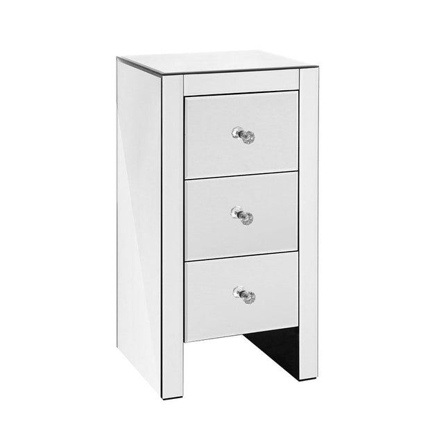 Buy Artiss Bedside Table 3 Drawers Mirrored - QUENN Silver discounted | Products On Sale Australia