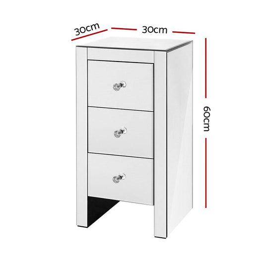 Buy Artiss Bedside Table 3 Drawers Mirrored - QUENN Silver discounted | Products On Sale Australia