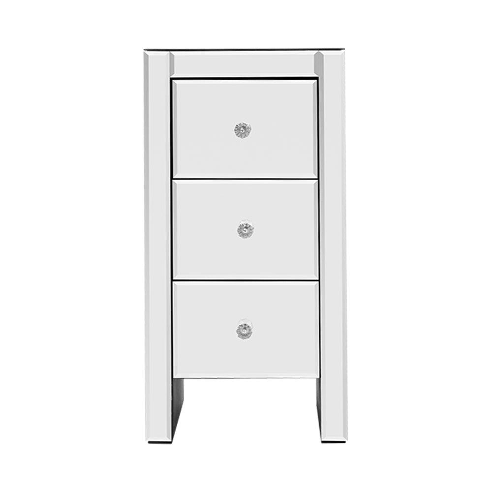 Buy Artiss Bedside Table 3 Drawers Mirrored - QUENN Silver discounted | Products On Sale Australia