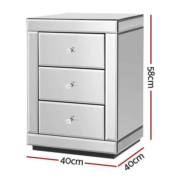 Artiss Bedside Table 3 Drawers Mirrored X2 - PRESIA Silver Products On Sale Australia | Furniture > Bedroom Category