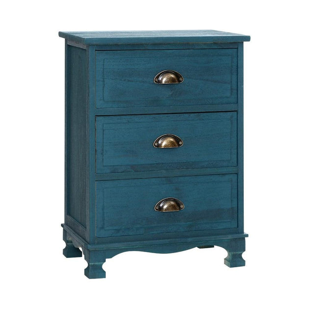 Artiss Bedside Table 3 Drawers Vintage - THYME Blue Products On Sale Australia | Furniture > Bedroom Category