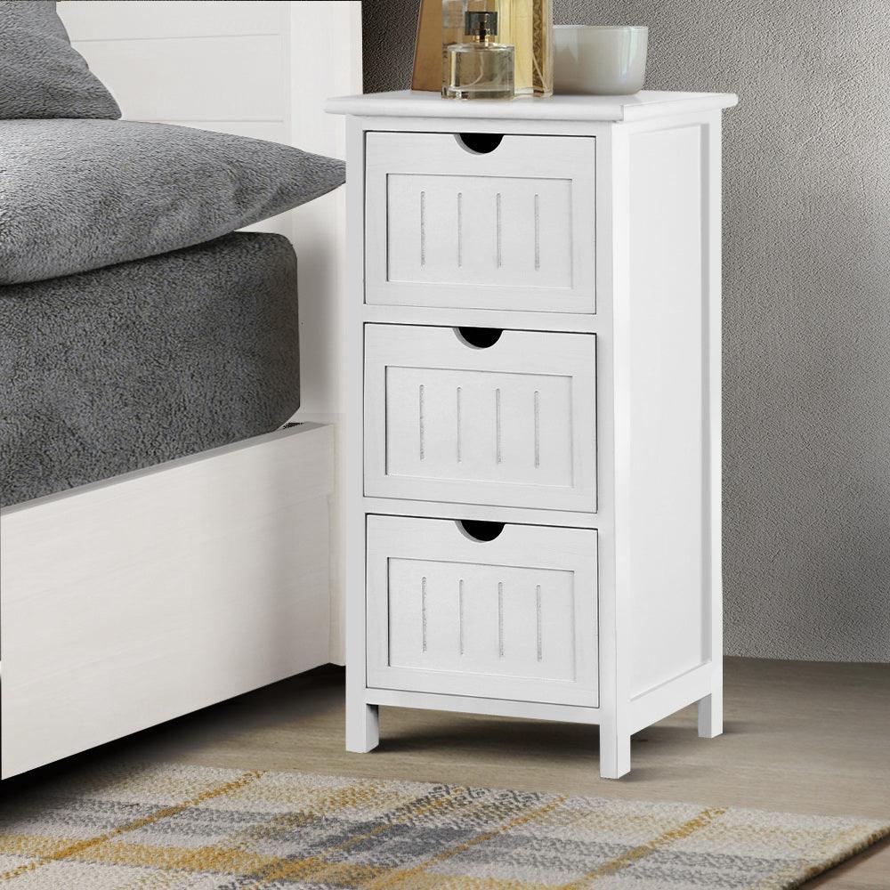 Buy Artiss Bedside Table Bathroom Storage Cabinet 3 Drawers White discounted | Products On Sale Australia